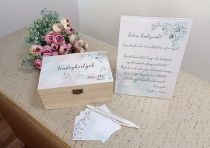 Esküvői vendégkártya csomag - fadobozos szett pasztel